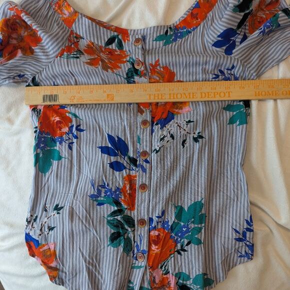 Maeve Anthropologie Lilorne Floral Stripes Tie Button Down 100% Rayon Blouse US0 - Picture 9 of 9